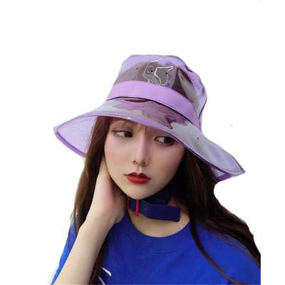 2020 New Arrive Summer Fashion Cool Colorful Lady Sunshade Transparent Flat Top PVC Fishing Bucket Hat